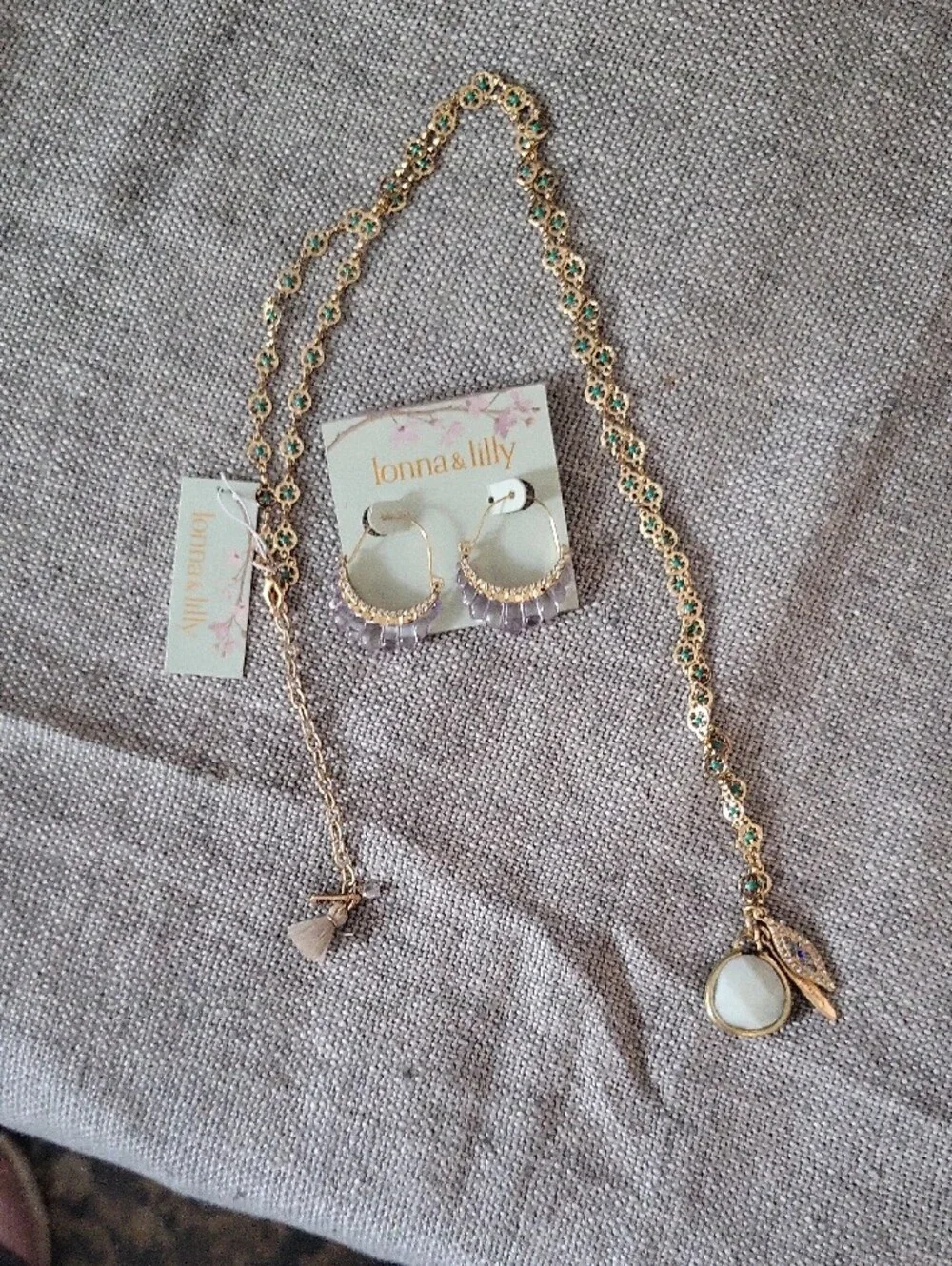 lonna & lilly Gold Necklace and Earring Set with Green Accents